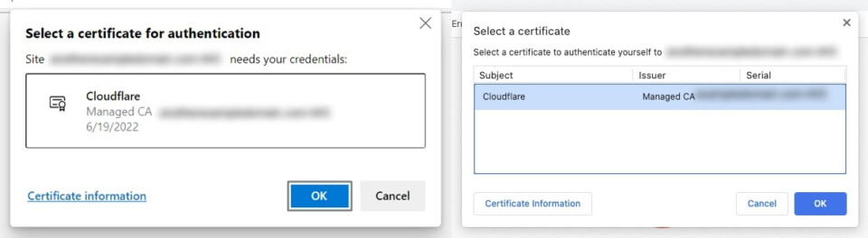 Cloudflare Certificate Prompts